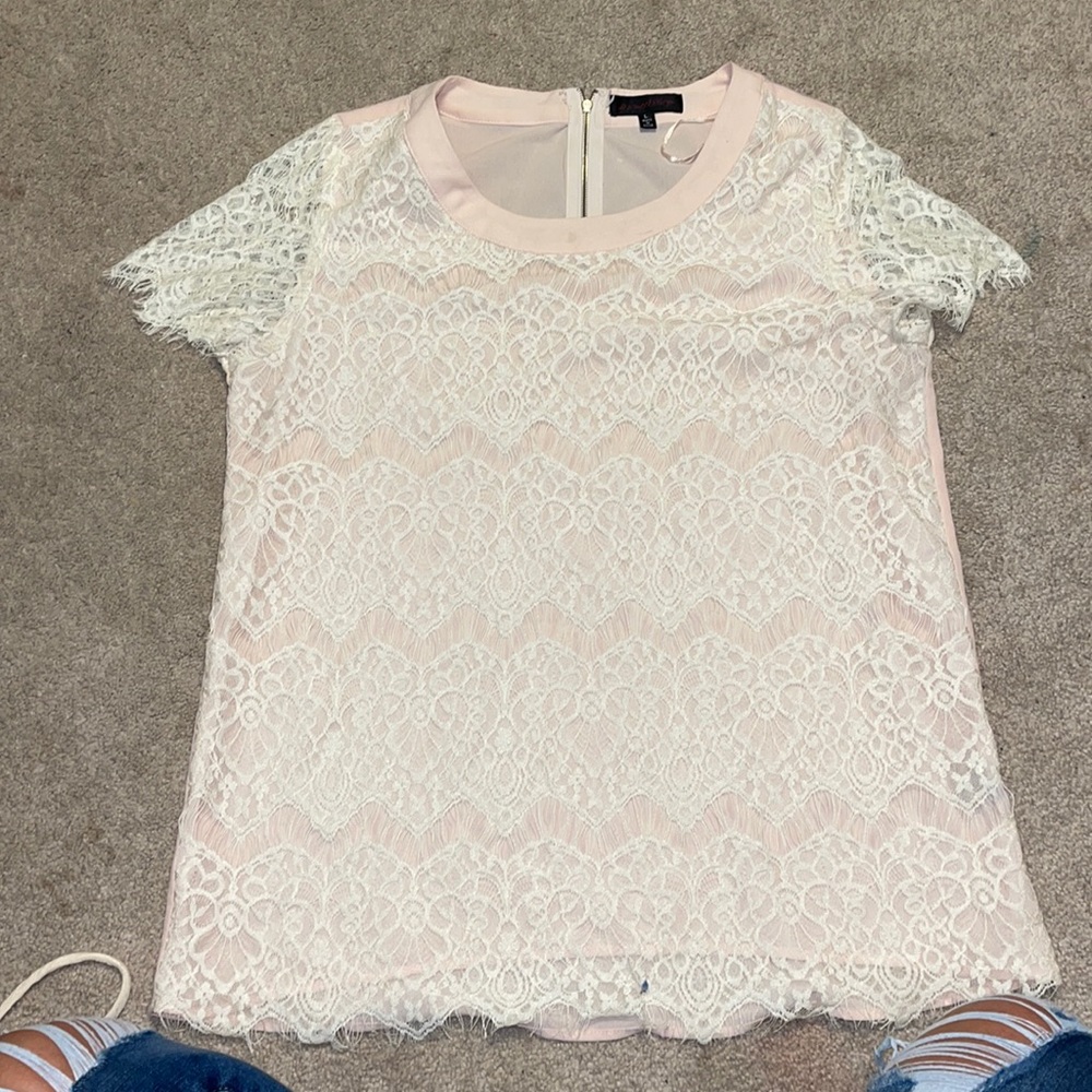 Leo meets Virgo size large lacy blush pink top